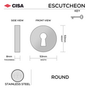 FE.R.K.SS, Keyhole Escutcheon, Round Rose, 53mm (h) x 53mm (w) x 8mm (t), Stainless Steel, CISA-1