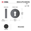FE.R.K.MBL, Escutcheon, Key, Round, 53mm (h) x 53mm (w) x 8mm (t), Matt Black, CISA-1