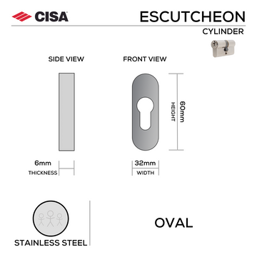 CISA Stainless Steel Cylinder Lock main product view for doors — strong stainless style, 60mm (h) x 32mm (w).