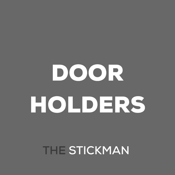 Main product view showing The Stickman Store Door — proper hardware with a bit of attitude for doors.