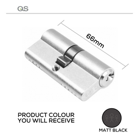 QS1104/Black, 66mm - 33/33, Double Cylinder, Key to Key, Keyed to Differ (Standard), 3 Keys, 5 Pin, Matt Black, QS