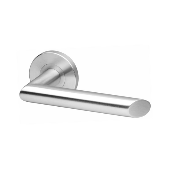 Arhus, Lever Handles, Tubular, On Round Rose, With Escutcheons, Stainless Steel, QS
