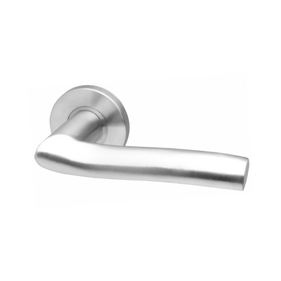 Ariel, Lever Handles, Solid, On Round Rose, With Escutcheons, Stainless Steel, QS