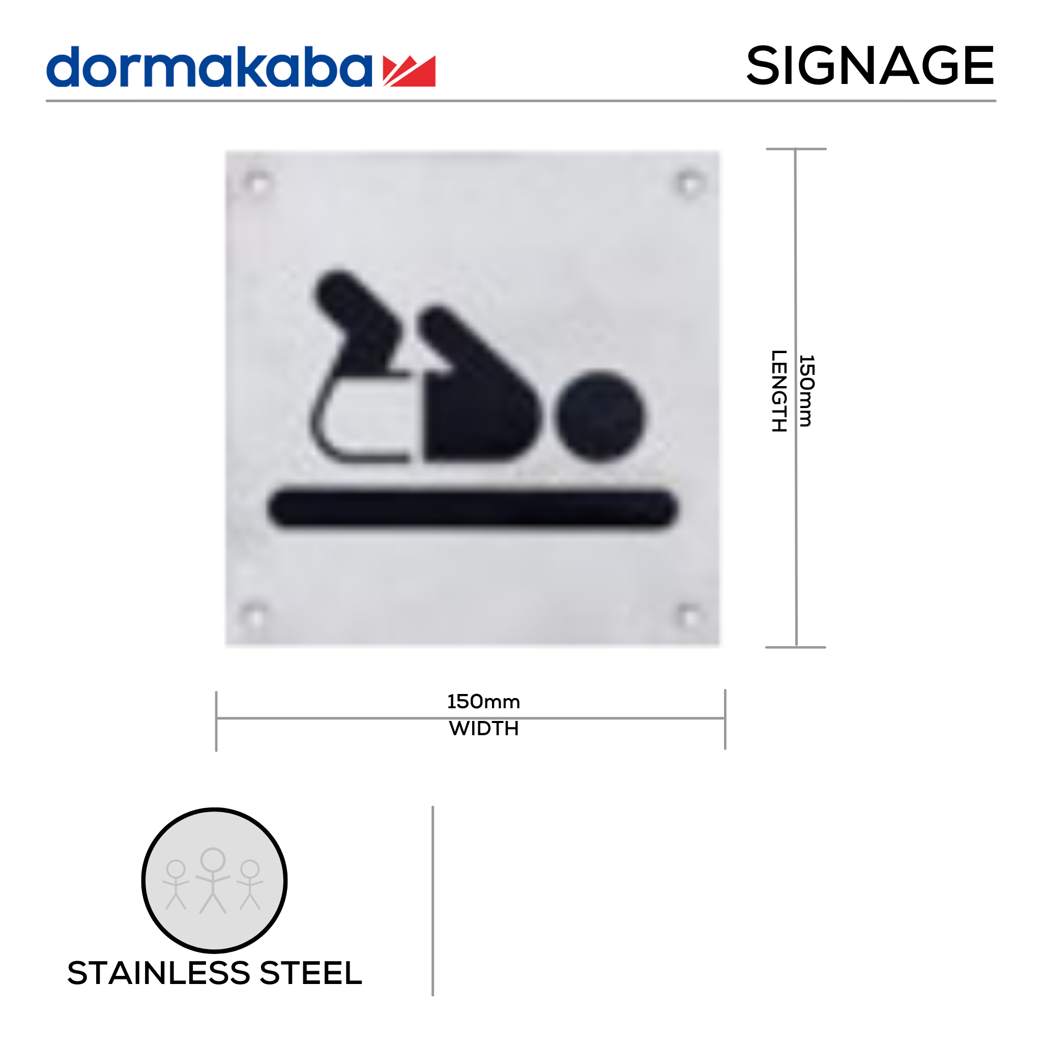 DSS-134, Door Signage, Baby Change , 150mm (l), 150mm (w), 1,2mm (t), Stainless Steel, DORMAKABA