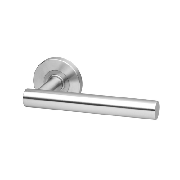 Bodo, Lever Handles, Tubular, On Round Rose, With Escutcheons, Stainless Steel, QS