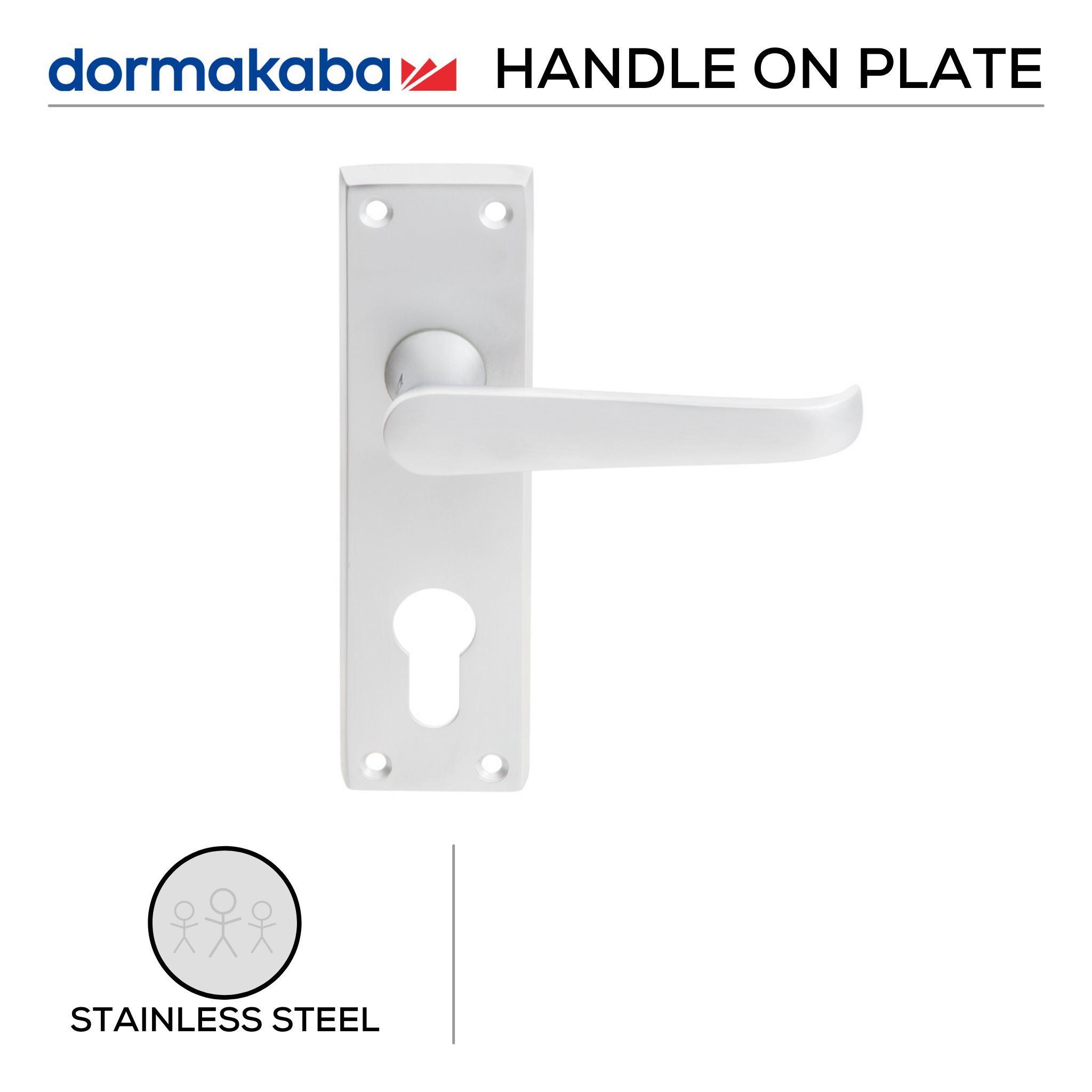 CB 30 Cylinder, Lever Handles, Solid, On Plate, 110mm (l), Satin Chrome, DORMAKABA