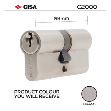 CISA Brass Cylinder Lock for doors, main product view with warm brass confidence, 59mm.