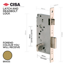 5C611-40-00, Latch & Deadbolt Lock, Euro Cylinder, Excluding Cylinder, 40mm (Backset), 85mm (ctc), Brass, CISA-1