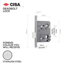 55210-57-20, Deadbolt Lock, Euro Cylinder, Excluding Cylinder, 57mm (Backset), 57mm (ctc), Stainless Steel, CISA-1