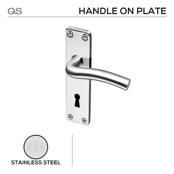 Main product view of QS Stainless Steel Lever Handle, made for patio and sliding doors with tough stainless shine.