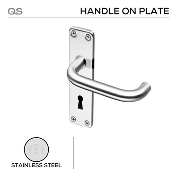 Main product view showing QS Stainless Steel Lever Handle — tough stainless shine for patio and sliding doors.