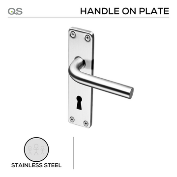 Main product view showing QS Stainless Steel Lever Handle — clean stainless confidence for patio and sliding doors.