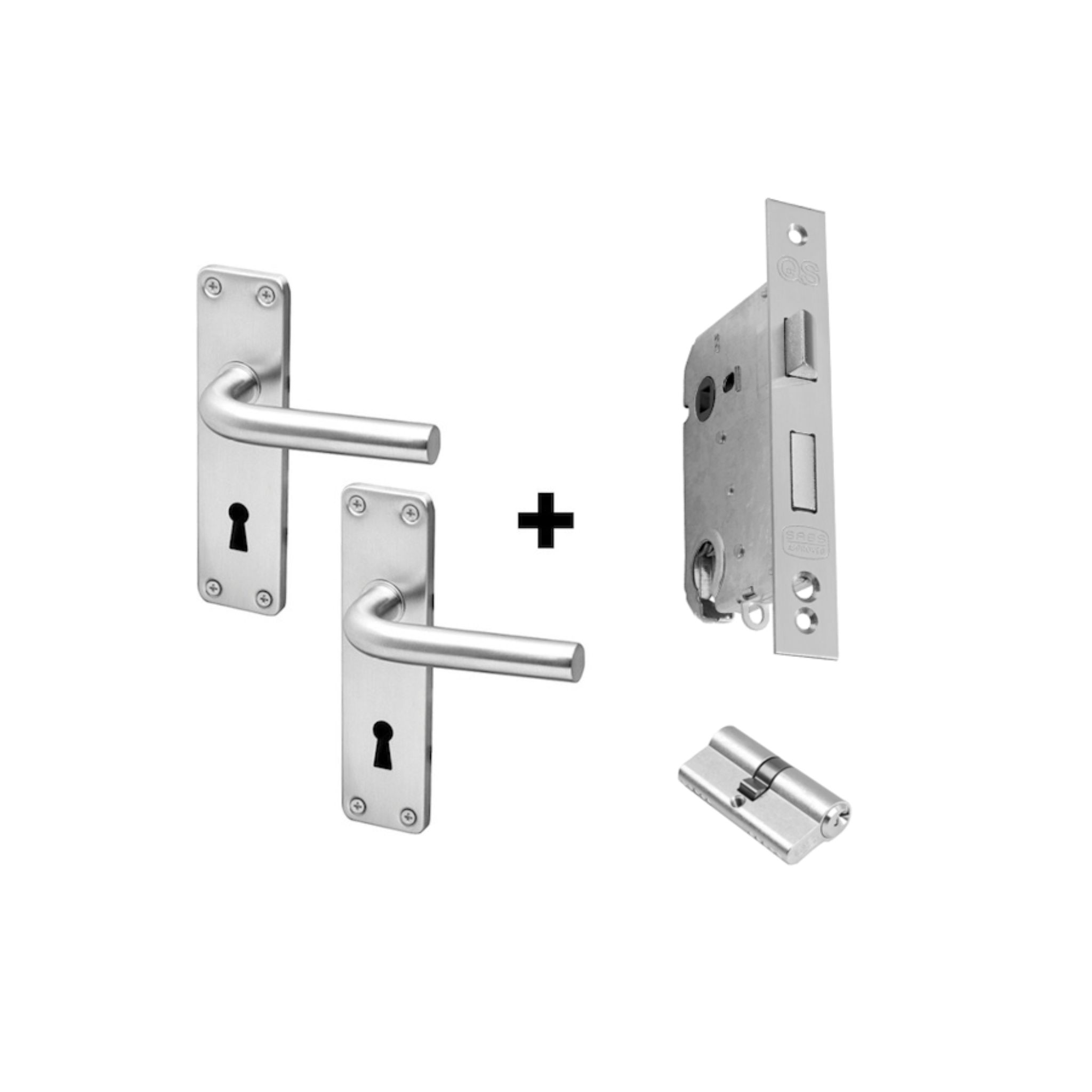 Coupe  Oslo Cylinder lockset, Lever Handle, Coupé, On Plate, With QS5757J/1 and QS1104A Cyl Lock, Stainless Steel, QS