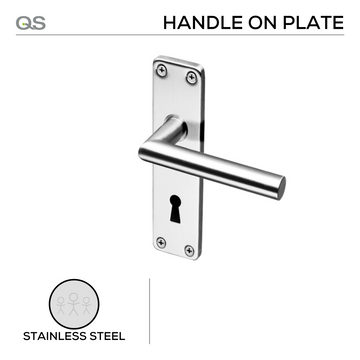 Main product view of QS Stainless Steel Lever Handle, made for patio and sliding doors with strong stainless style.