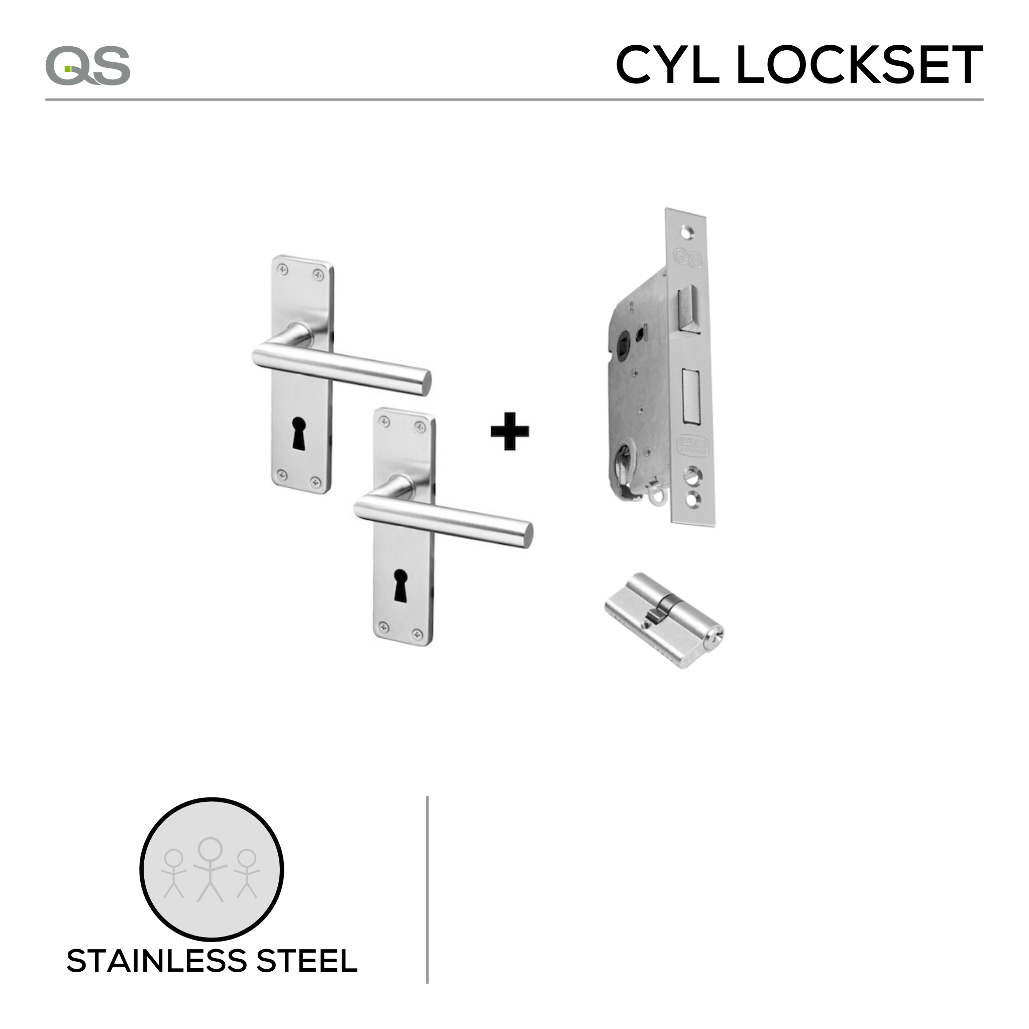 Coupe  Oulu Cylinder lockset, Lever Handle, Coupé, On Plate, Stainless Steel, QS