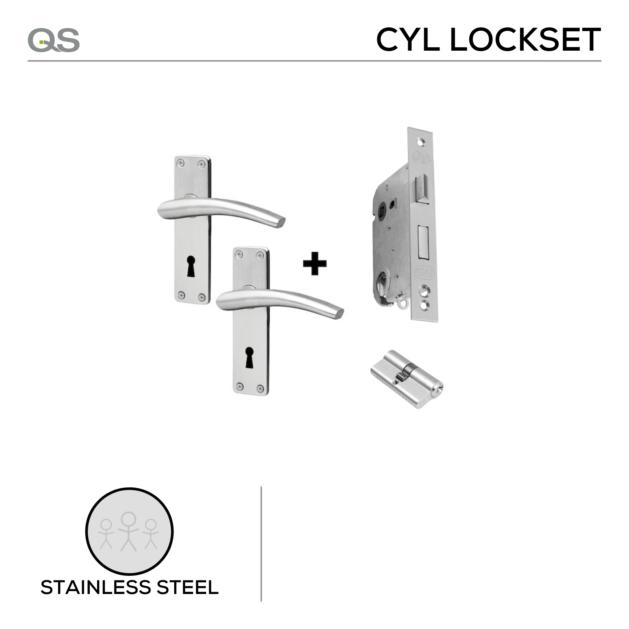 Coupe  Solna Cylinder lockset, Lever Handle, Coupé, On Plate, Stainless Steel, QS