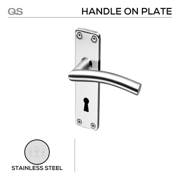 Main product view of QS Stainless Steel Lever Handle, made for patio and sliding doors with tough stainless shine.