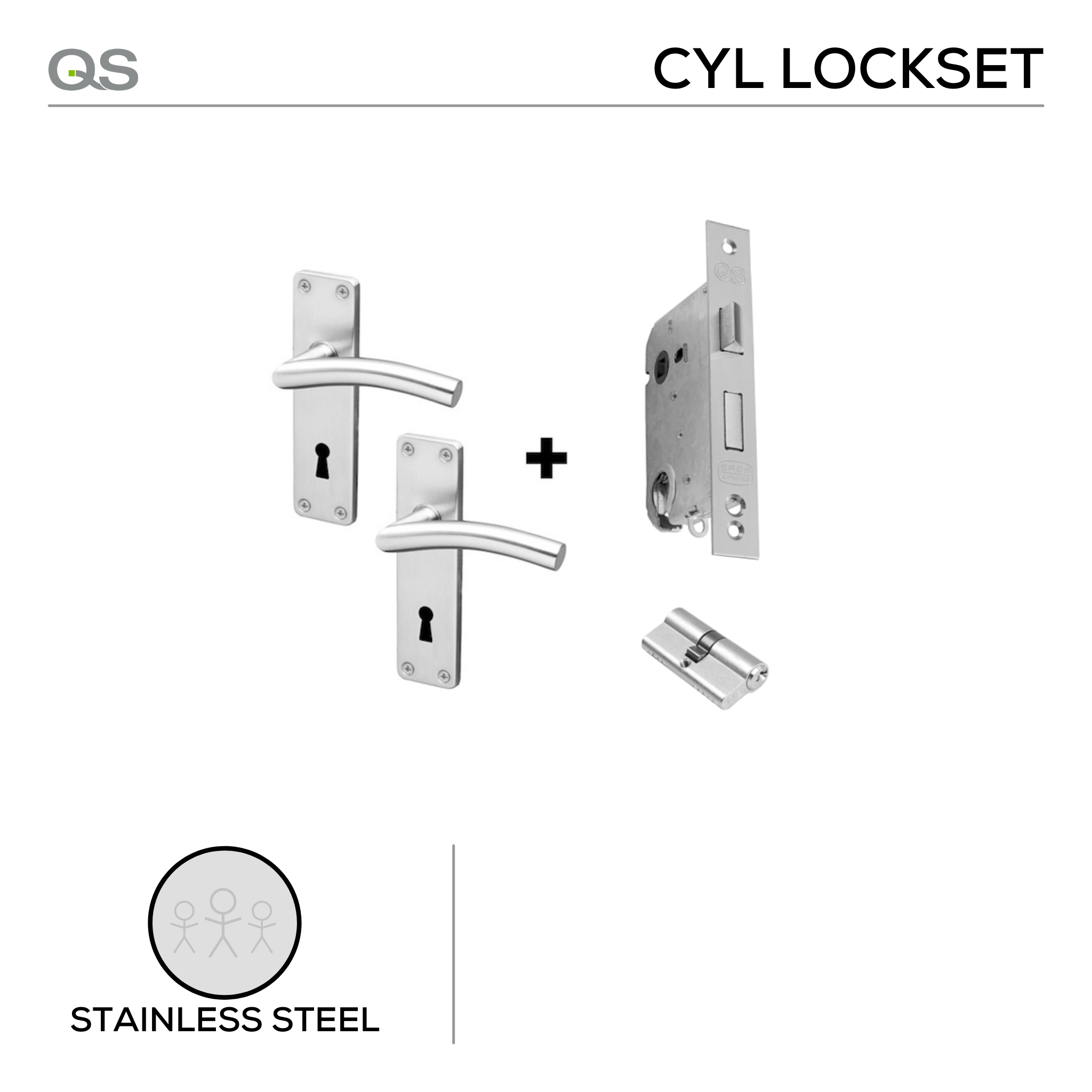 Coupe  Umea Cylinder lockset, Lever Handle, Coupé, On Plate, Stainless Steel, QS