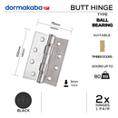 DBB-PVD-009 Black PC, Butt Hinge, Two Ball Bearing, 2 x Hinges (1 Pair), 102mm (h) x 75mm (w) x 3mm (t), PVD Black, DORMAKABA-1