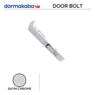 Main product view showing DORMAKABA Satin Chrome Door — proper hardware with a bit of attitude for doors, 153mm (l) x 48mm (w).