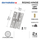 DFL-SS-015 (L) , Falling Butt Hinge, Left Hand, 2 x Hinges (1 Pair), Max Door Weight: 50kg, 102mm (h) x 75mm (w) x 3mm (t), Stainless Steel, DORMAKABA-1
