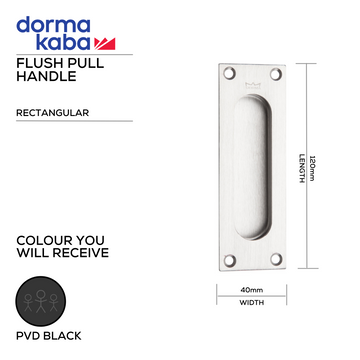 DORMAKABA Black Pull Handle shown in main product view, giving patio and sliding doors sharp modern attitude, 120mm (l) x 44mm (w).