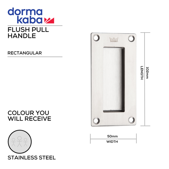 DFP-SS-026, Pull Handle, Recessed, Flush, Rectangular, 102mm (l) x 50mm (w), Stainless Steel, DORMAKABA