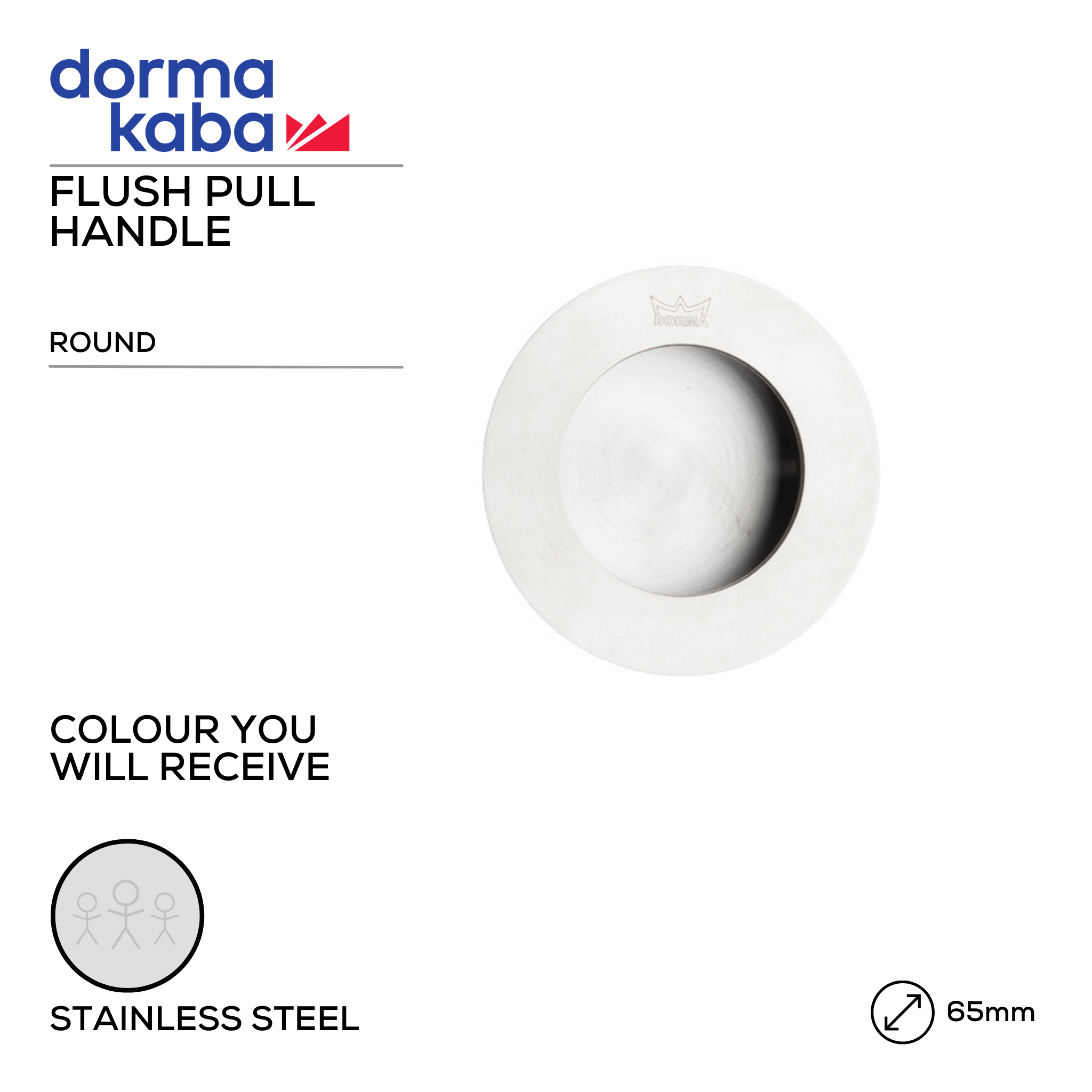 DFP-SS-027, Pull Handle, Recessed, Flush, Round, 65mm (l), Stainless Steel, DORMAKABA