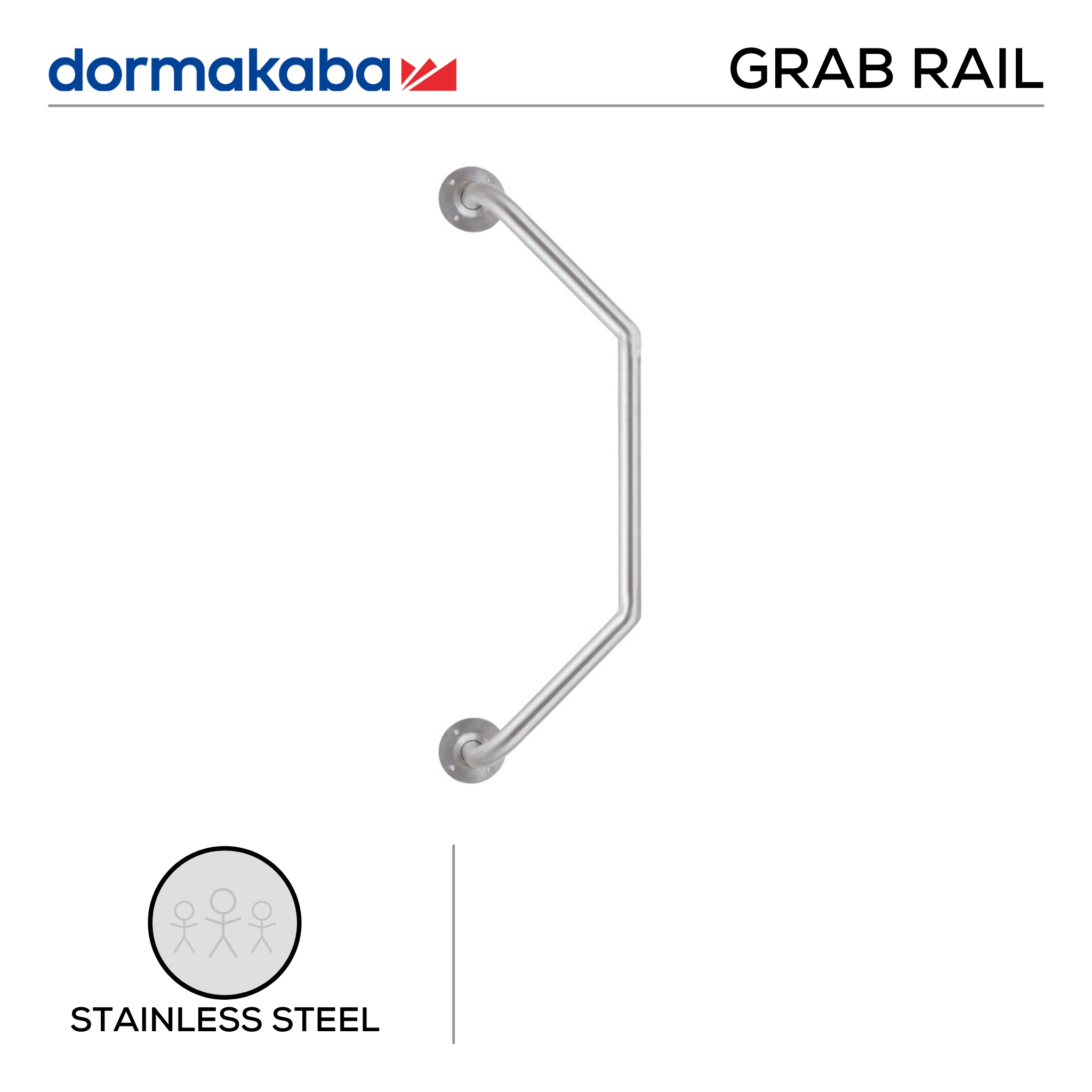 DGR-SS-152, Grab Rail, Side, Dog Leg, 300x300x300mm (l), , Stainless Steel, DORMAKABA