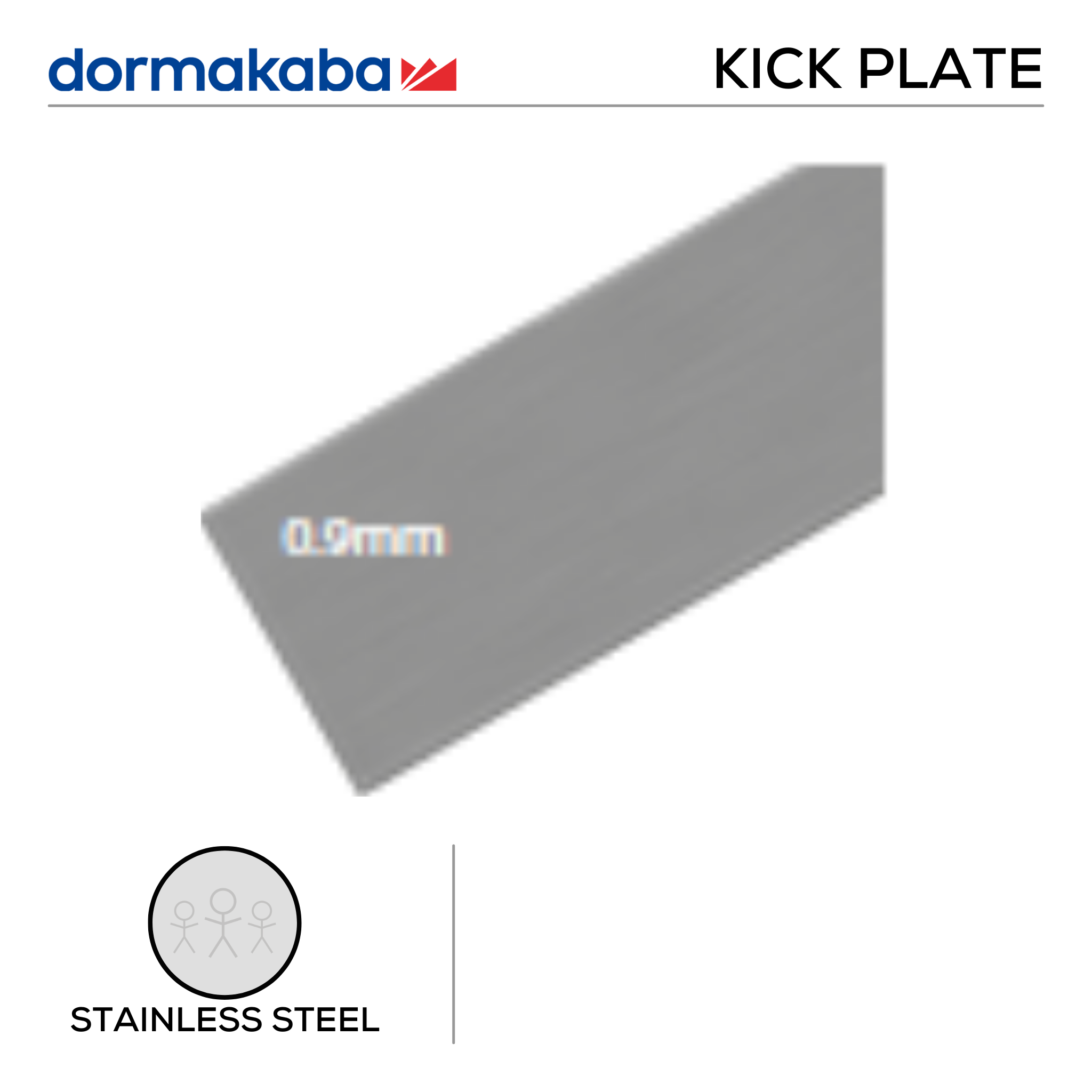 DKP-SS-160, Kick Plate, 0.9mm (t), Grade 430, Brushed Stainless Steel, Dormakaba