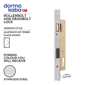 D02835 35mm, Narrow Style, Rollerbolt & Deadbolt Lock, Euro Cylinder, Excluding Cylinder, 35mm (Backset), Stainless Steel, DORMAKABA