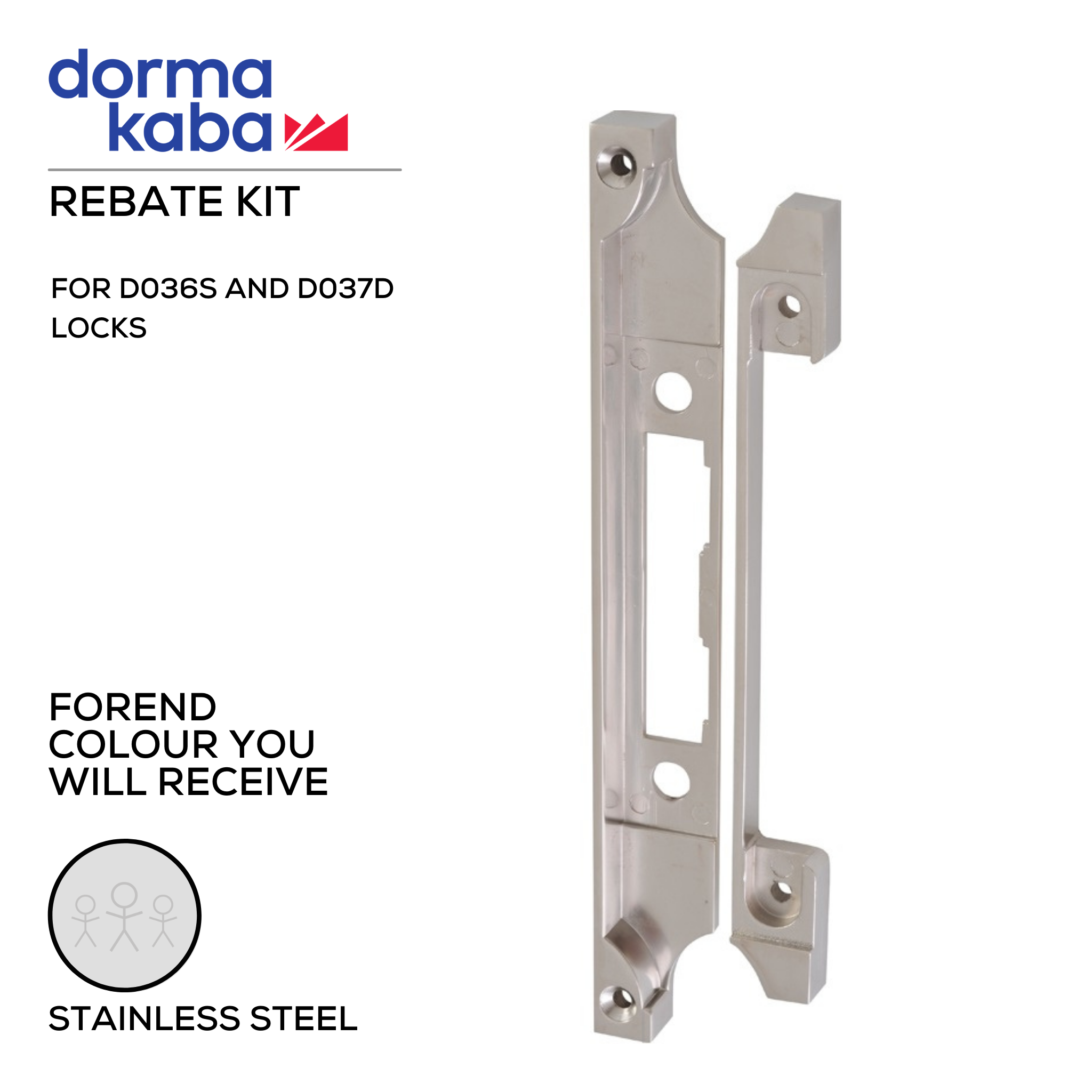 D038R, Rebate Kit, for D036S and D037D Locks, Stainless Steel, DORMAKABA