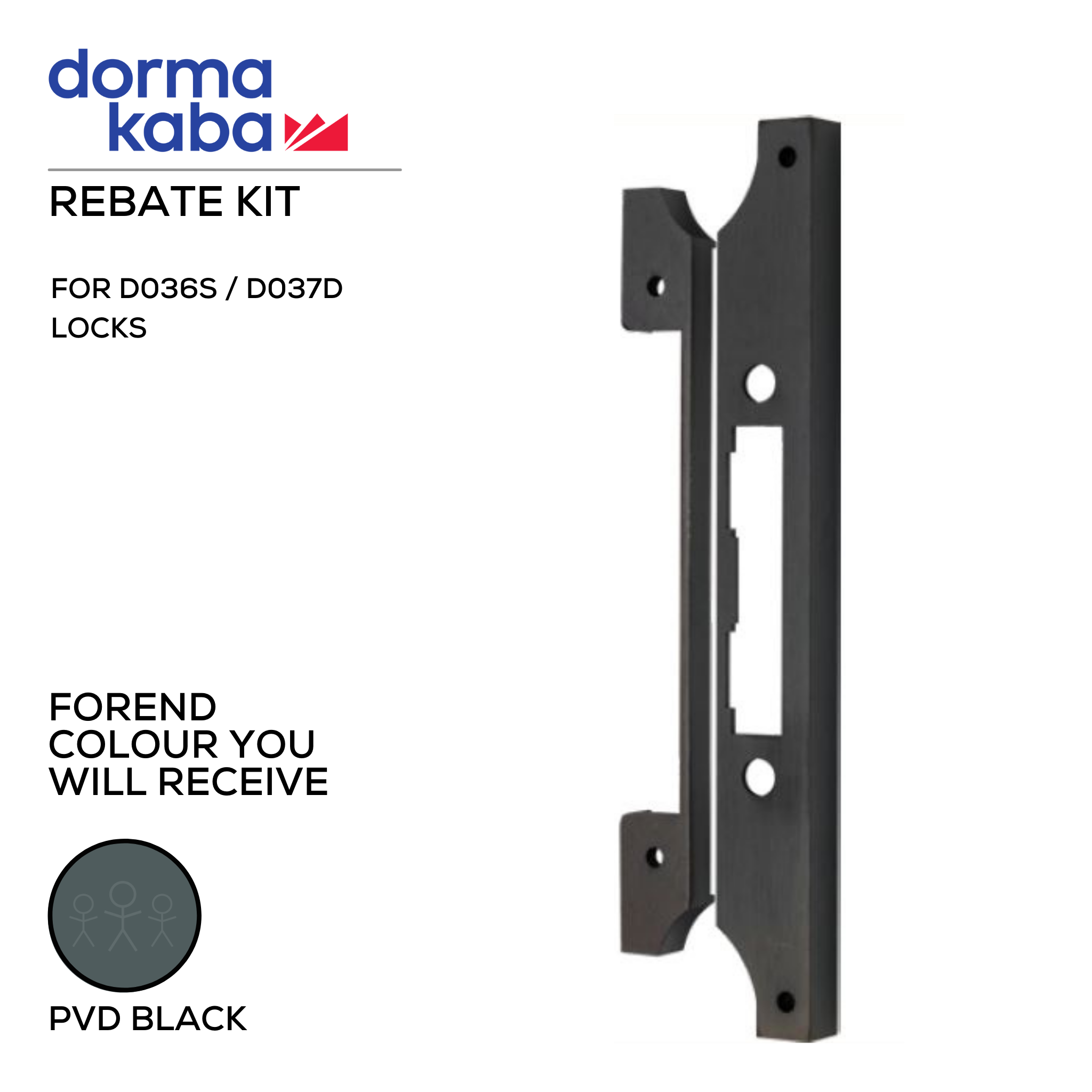 D038R Black EP, Rebate Kit, for D036S and D037D Locks, PVD Black, DORMAKABA