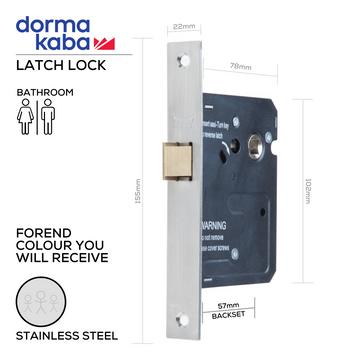 DORMAKABA Stainless Steel Door Lock for bathroom doors, main product view with strong stainless style, 57mm (Backset).