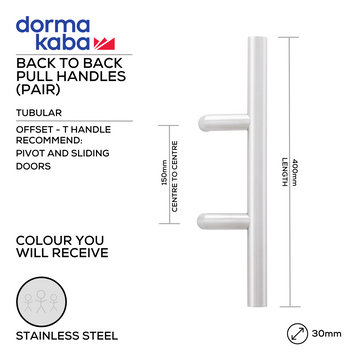 DORMAKABA Stainless Steel Pull Handle main product view for patio and sliding doors — strong stainless style, 30mm (Ø) x 400mm (l).