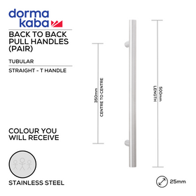 DPH 207 BTB, Pull Handle, Tubular, Straight, T Handle, BTB, 25mm (Ø) x 500mm (l) x 350mm (ctc), Stainless Steel, DORMAKABA
