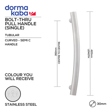 DORMAKABA Stainless Steel Pull Handle main product view for patio and sliding doors — strong stainless style, 30mm (Ø) x 420mm (l).