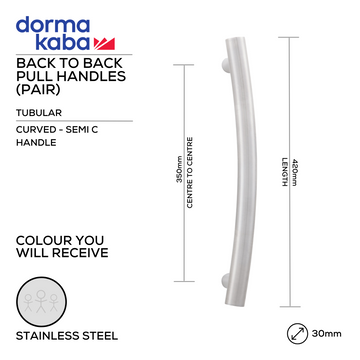Main product view showing DORMAKABA Stainless Steel Pull Handle — tough stainless shine for patio and sliding doors, 30mm (Ø) x 420mm (l).