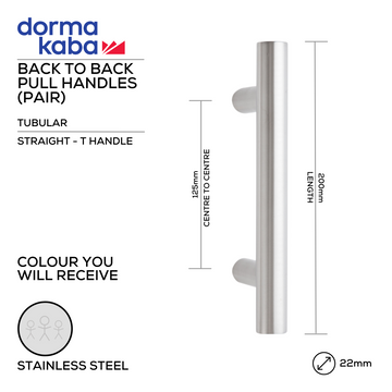 DORMAKABA Stainless Steel Pull Handle main product view for patio and sliding doors — strong stainless style, 22mm (Ø) x 200mm (l).