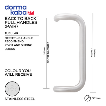 DORMAKABA Stainless Steel Pull Handle main product view for patio and sliding doors — strong stainless style, 32mm (Ø) x 382mm (l).
