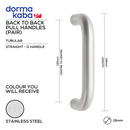 DPH 301C BTB, Pull Handle, Tubular, Straight, D Handle, BTB, 19mm (Ø) x 149mm (l) x 130mm (ctc), Stainless Steel, DORMAKABA-1