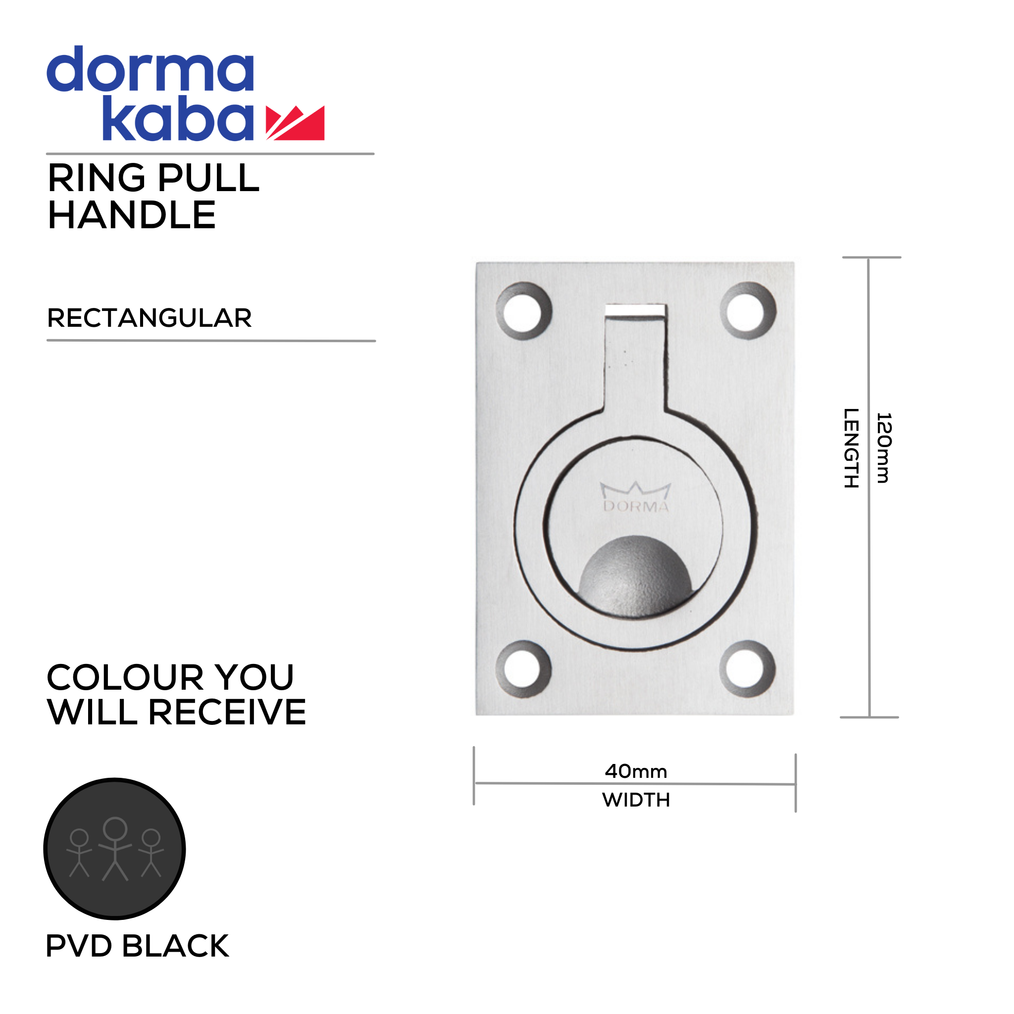 DRP-PVD-023 PVD Black, Pull Handle, Recessed, Flush, Ring, 44mm (l) x 64mm (w), PVD Black, DORMAKABA