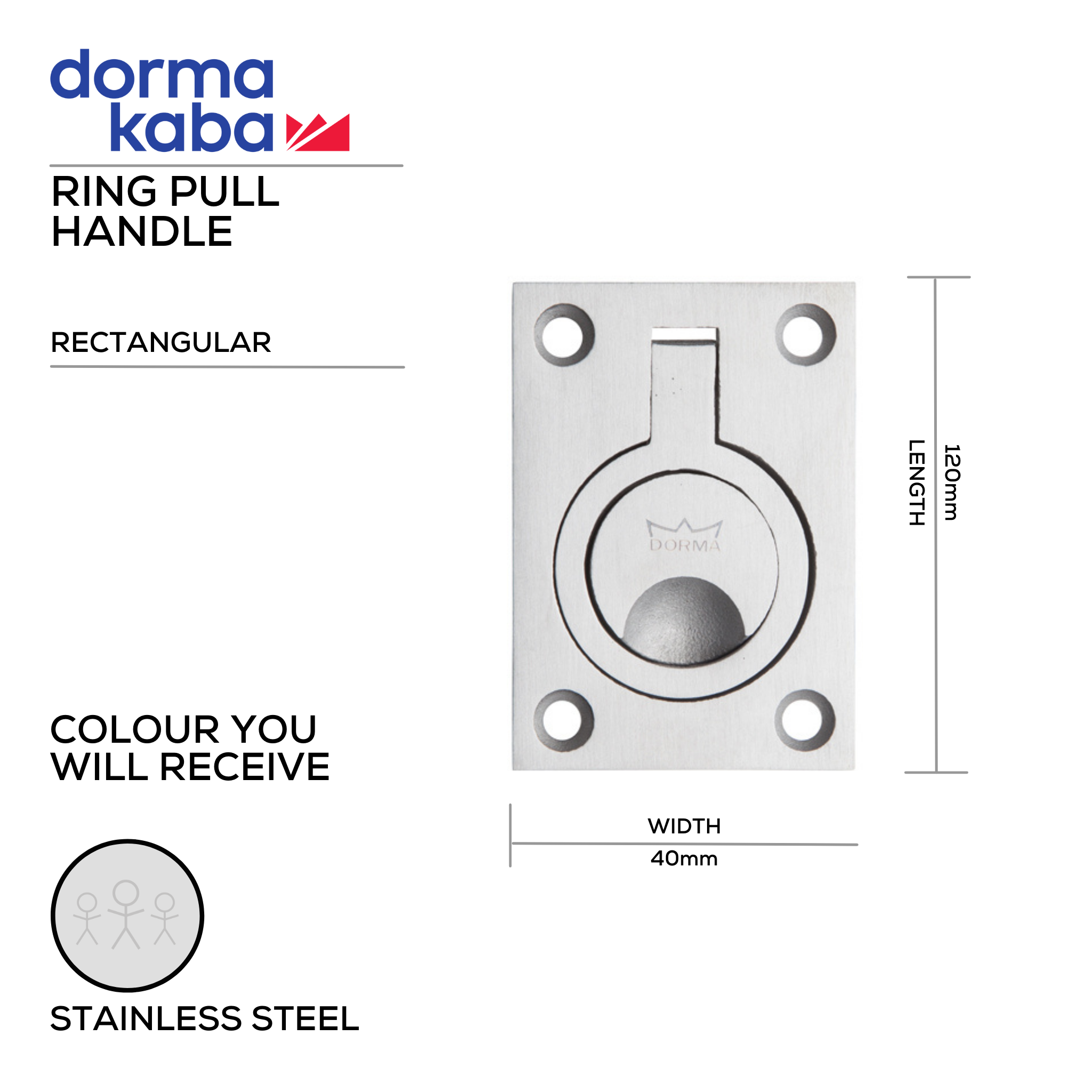 DRP-SS-023, Pull Handle, Recessed, Flush, Ring, 62mm (l) x 44mm (w), Stainless Steel, DORMAKABA