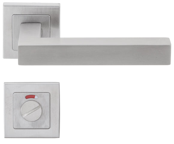 DSQ 901 Bathroom W/C, Lever Handles, Square, On Square Rose, With Bathroom (WC) Indicator Set - DSQ 005, 143mm (l), Stainless Steel, DORMAKABA