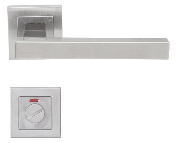 DSQ 902 Bathroom W/C, Lever Handles, Square, On Square Rose, With Bathroom (WC) Indicator Set - DSQ 005, 145mm (l), Stainless Steel, DORMAKABA