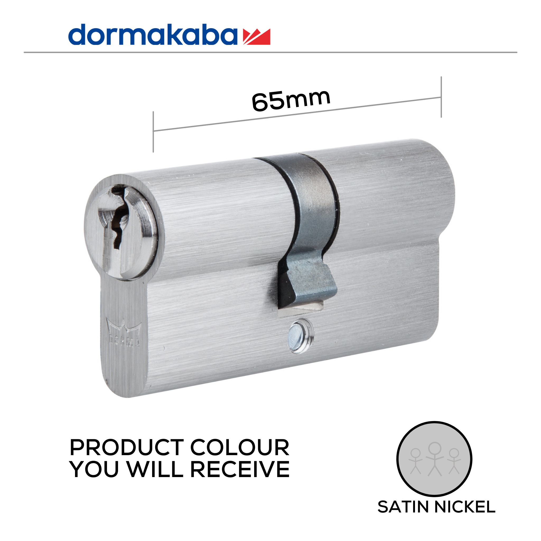 DDC056501 KD, 65mm - 32.5/32.5, Double Cylinder, Key to Key, Keyed to Differ (Standard), 2 Keys, 5 Pin, Satin Nickel, DORMAKABA