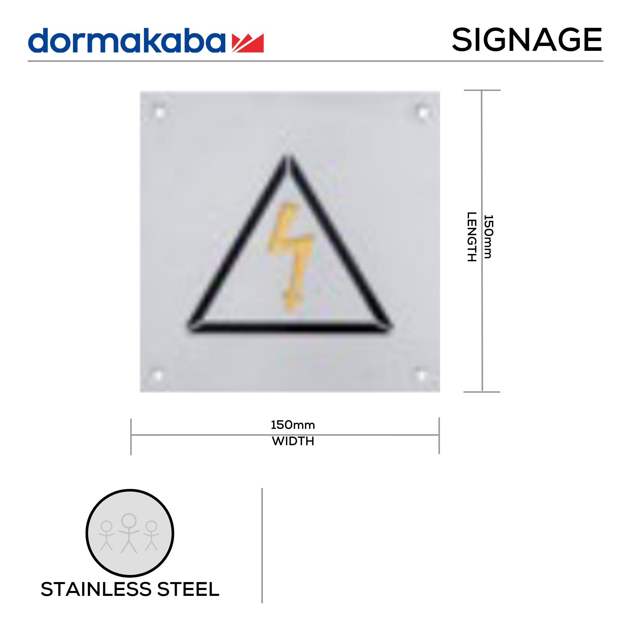 DSS-136, Door Signage, Electrical , 150mm (l), 150mm (w), 1,2mm (t), Stainless Steel, DORMAKABA