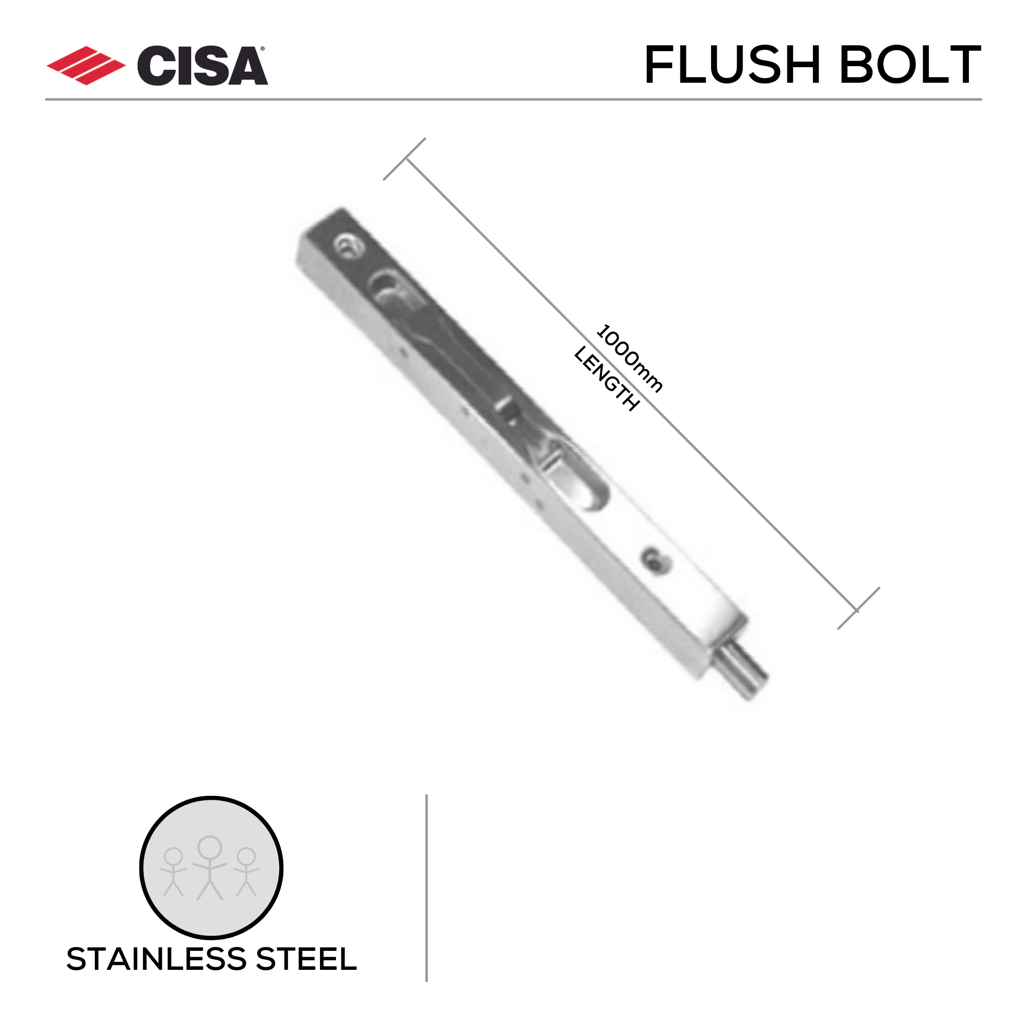 FBB1000.SS, Flush Bolt, Box Type, 1000mm (l) x 19mm (w), Stainless Steel, CISA