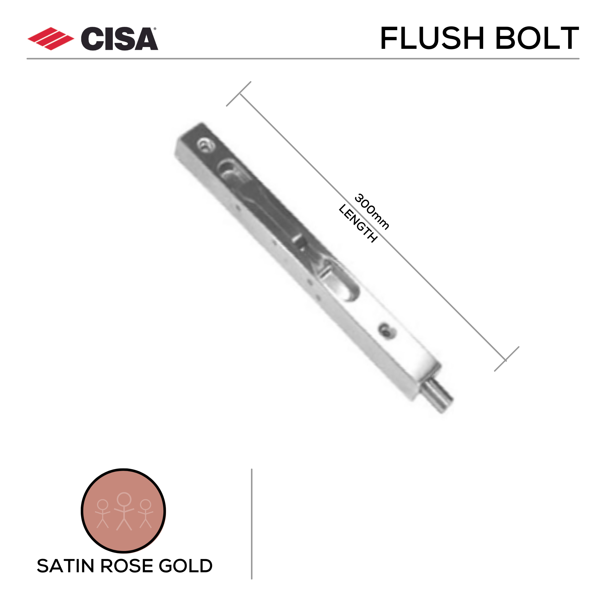 FBB300.SRG, Flush Bolt, Box Type, 300mm (l) x 19mm (w), Satin Rose Gold, CISA