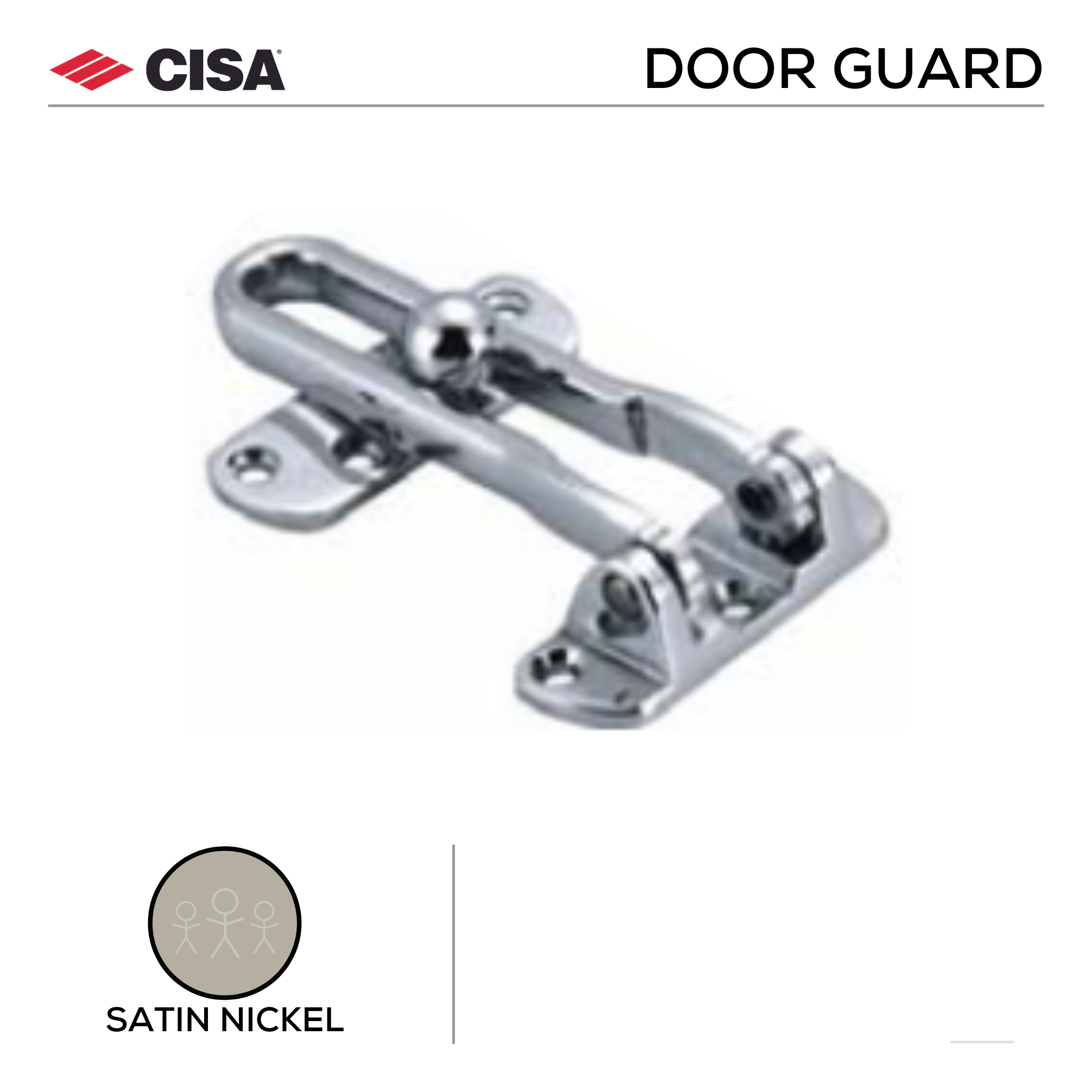 FDG01.SN, Door Guard, Wishbone, 108mm (l) x 63mm (w), Satin Nickel, CISA
